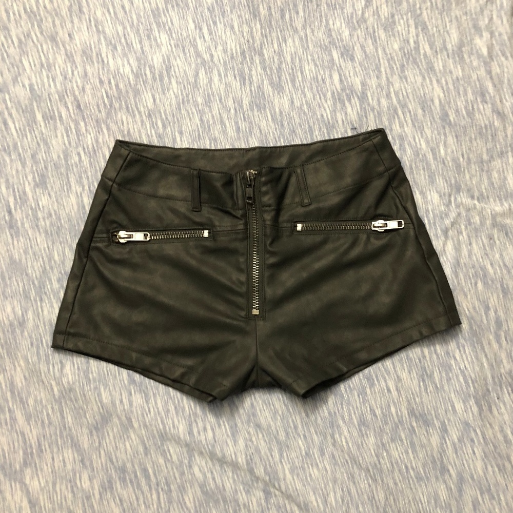 Black Pleather High-Waisted Shorts